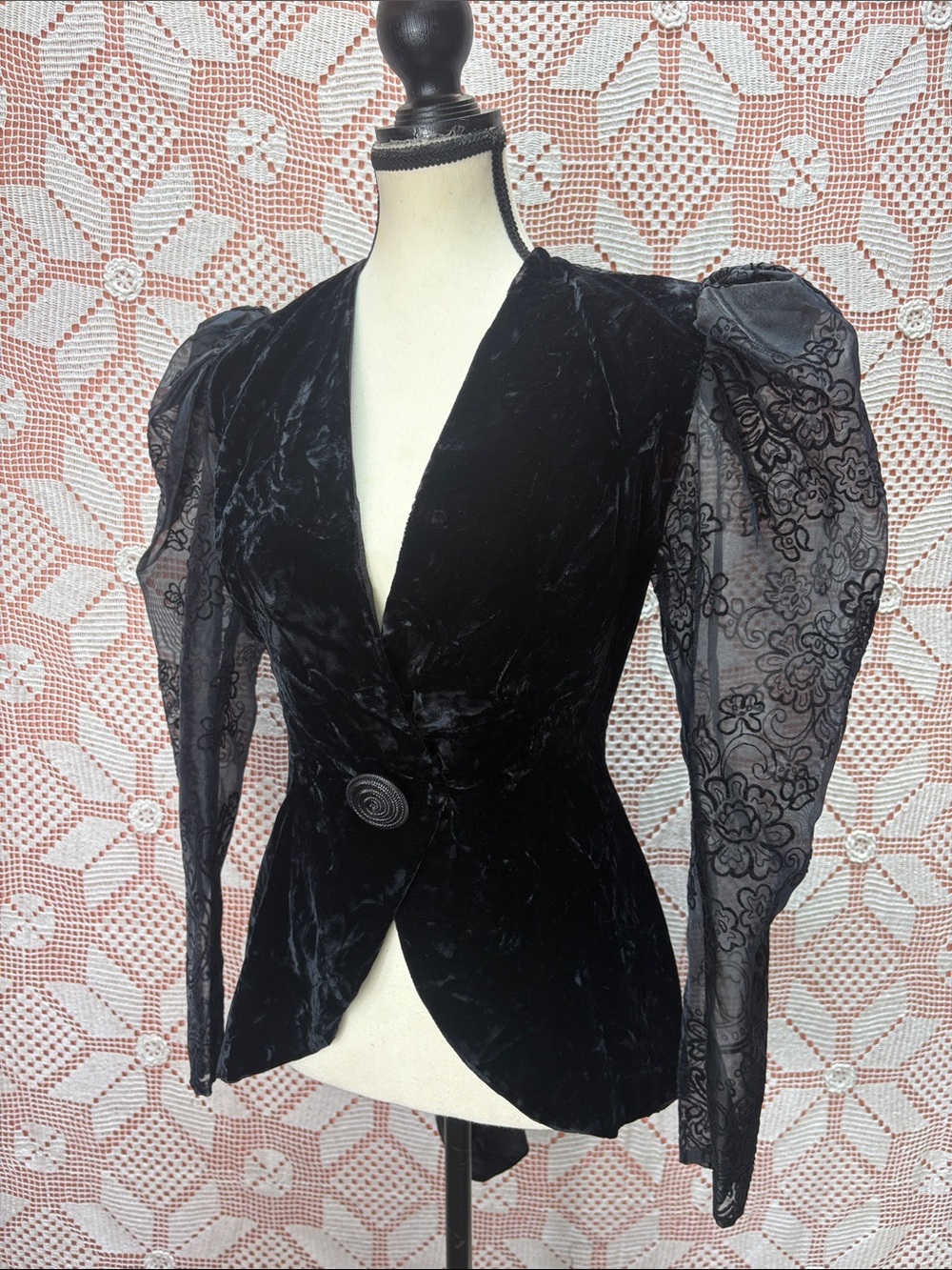 Vintage Collections Black Velvet Sheer Sleeve Jacket